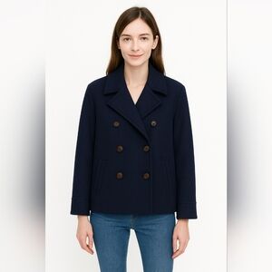 J. Crew Navy Blue Wool Peacoat Preppy Italian Melton Wool Classic